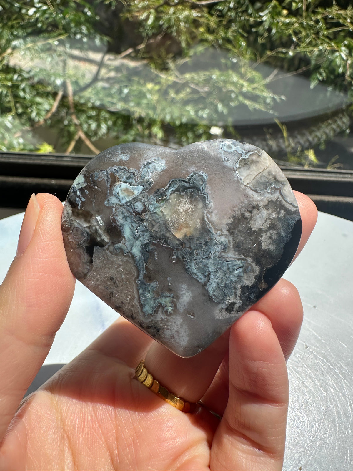 Black Flower Agate Heart | Natural Crystal 4–6cm