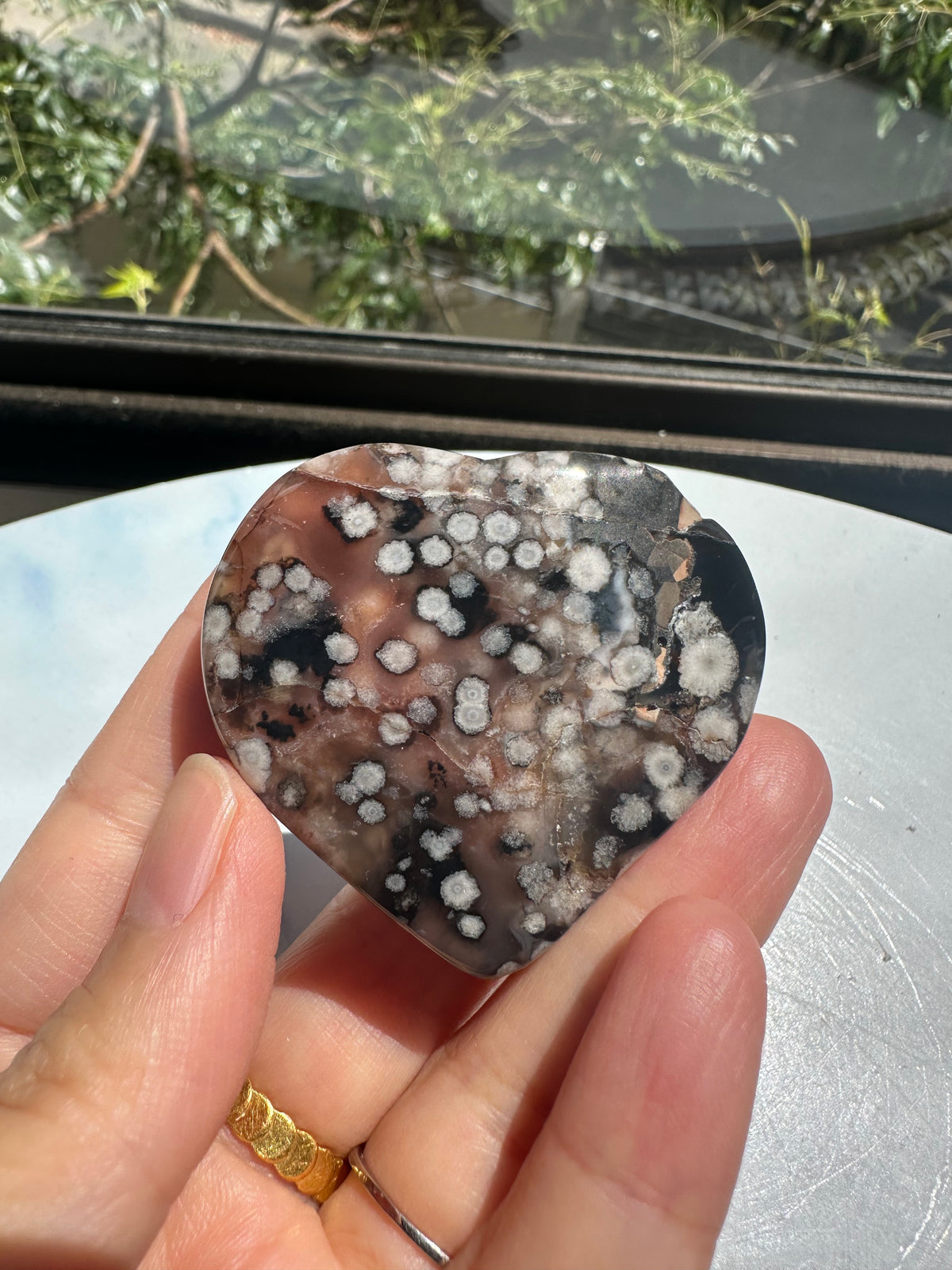 Black Flower Agate Heart | Natural Crystal 4–6cm