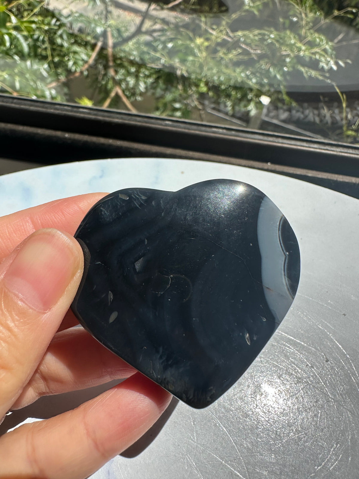 Black Flower Agate Heart | Natural Crystal 4–6cm