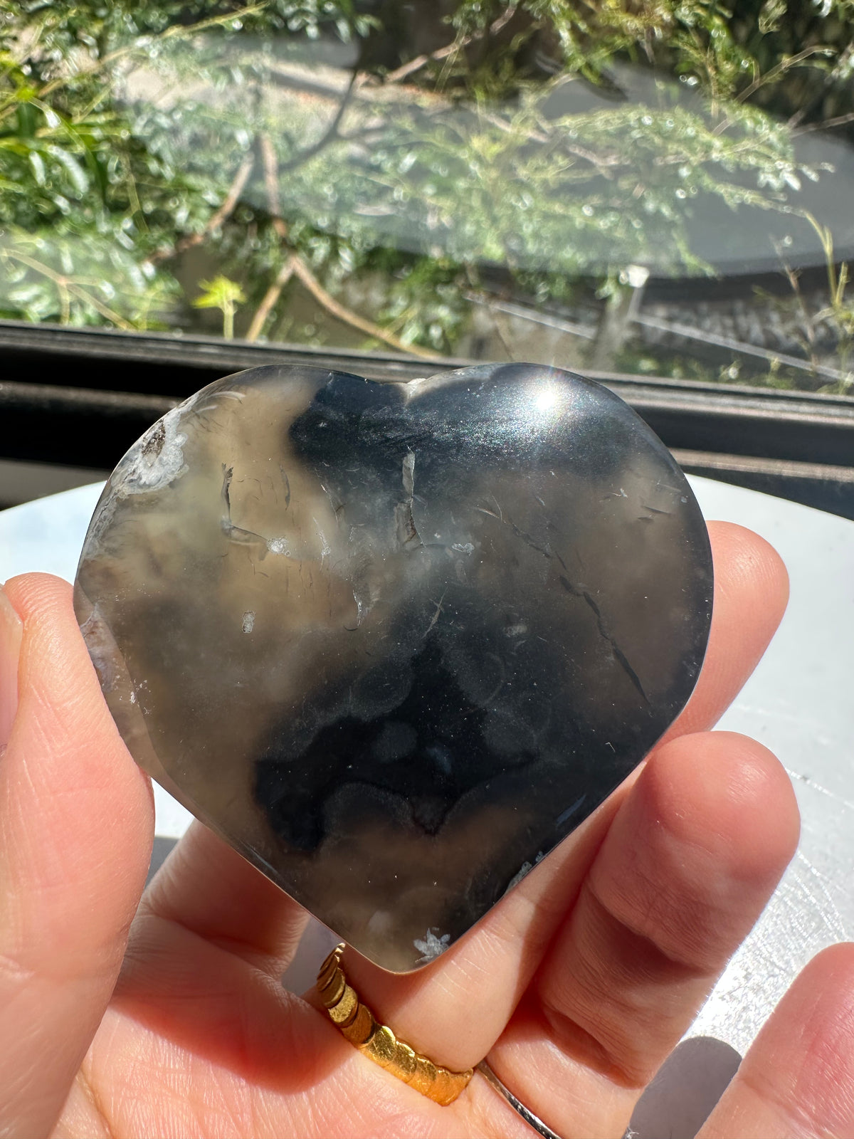 Black Flower Agate Heart | Natural Crystal 4–6cm