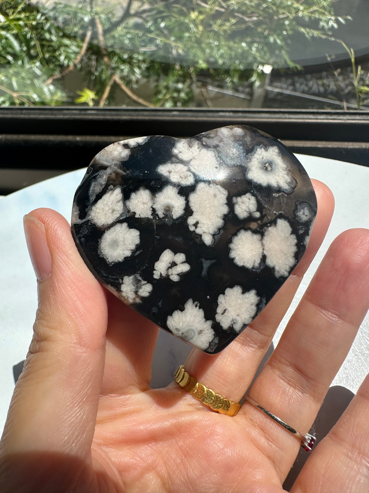 Black Flower Agate Heart | Natural Crystal 4–6cm