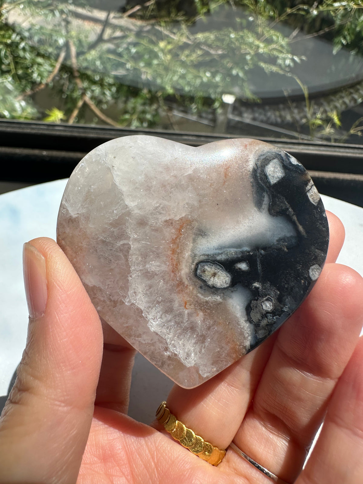 Black Flower Agate Heart | Natural Crystal 4–6cm
