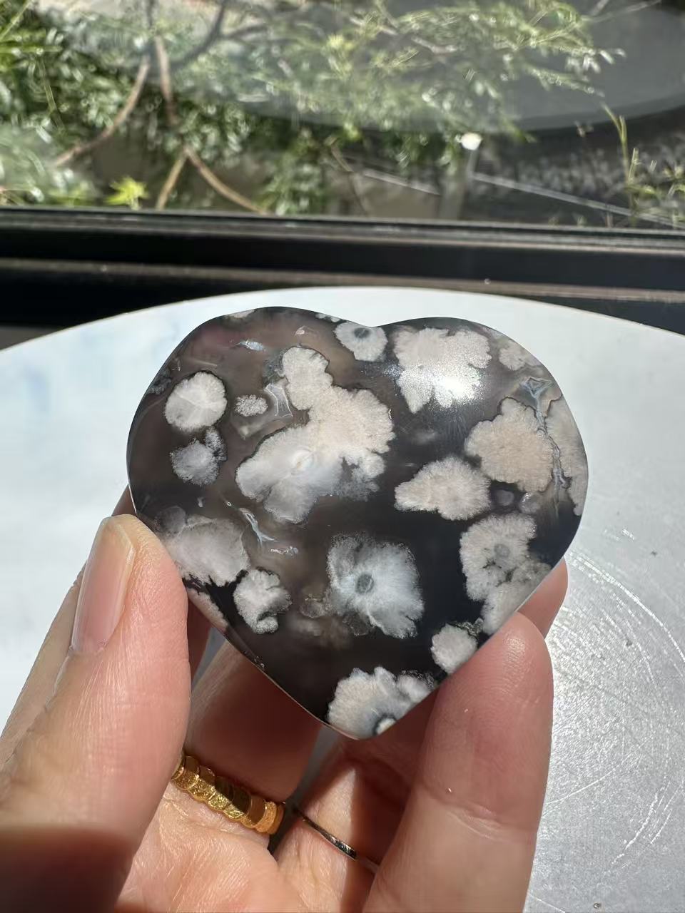 Black Flower Agate Heart | Natural Crystal 4–6cm