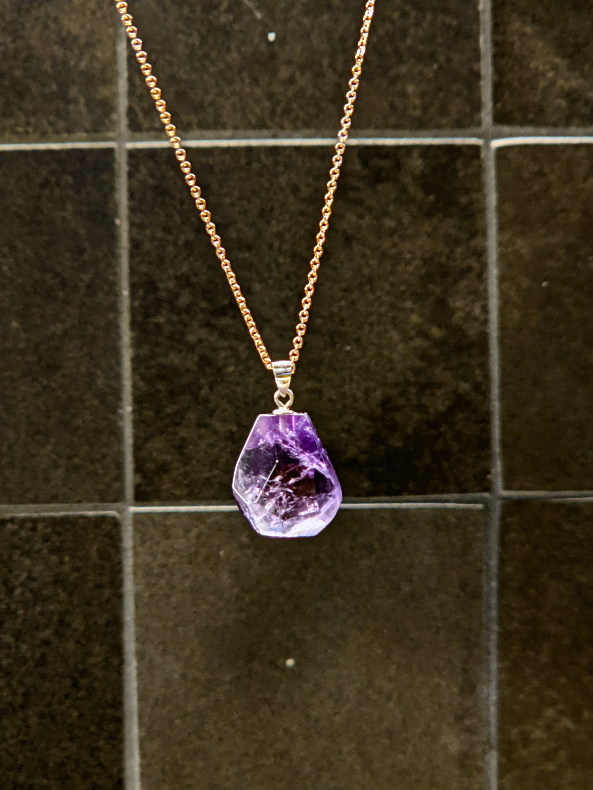 Natural Amethyst Crystal Necklace, Polished Pendant – alternate view 4