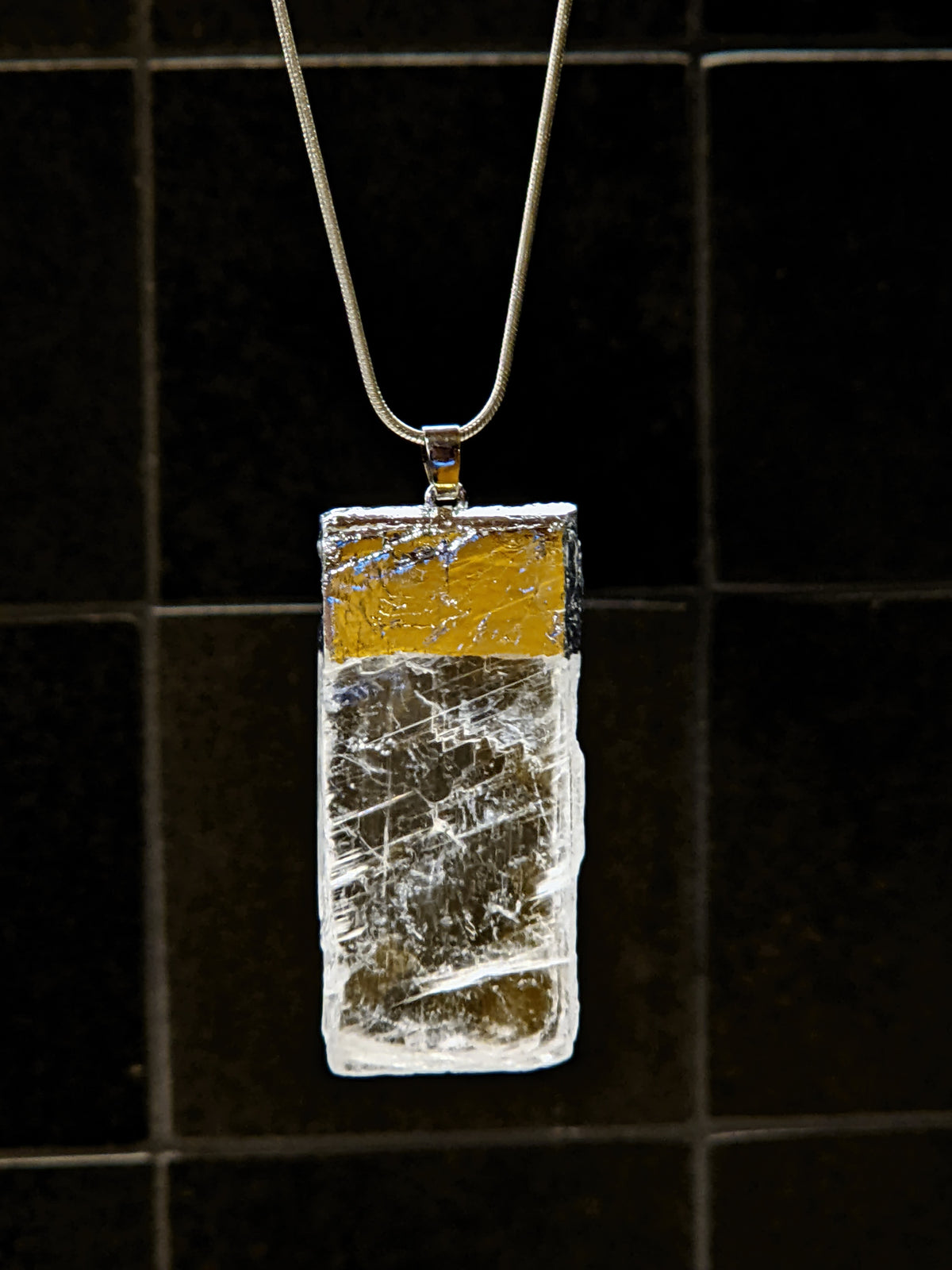 Selenite necklace alternate product view with crystal pendant
