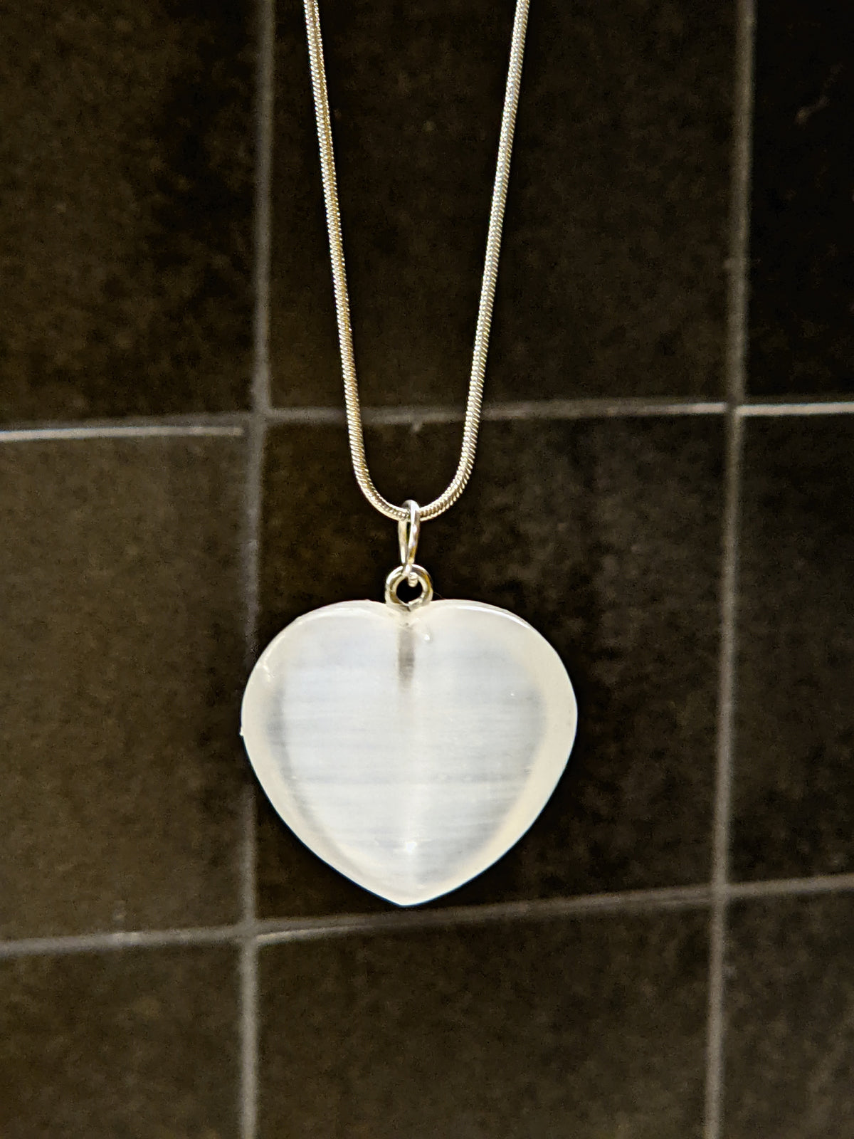 Selenite pendant necklace detail for everyday crystal jewellery