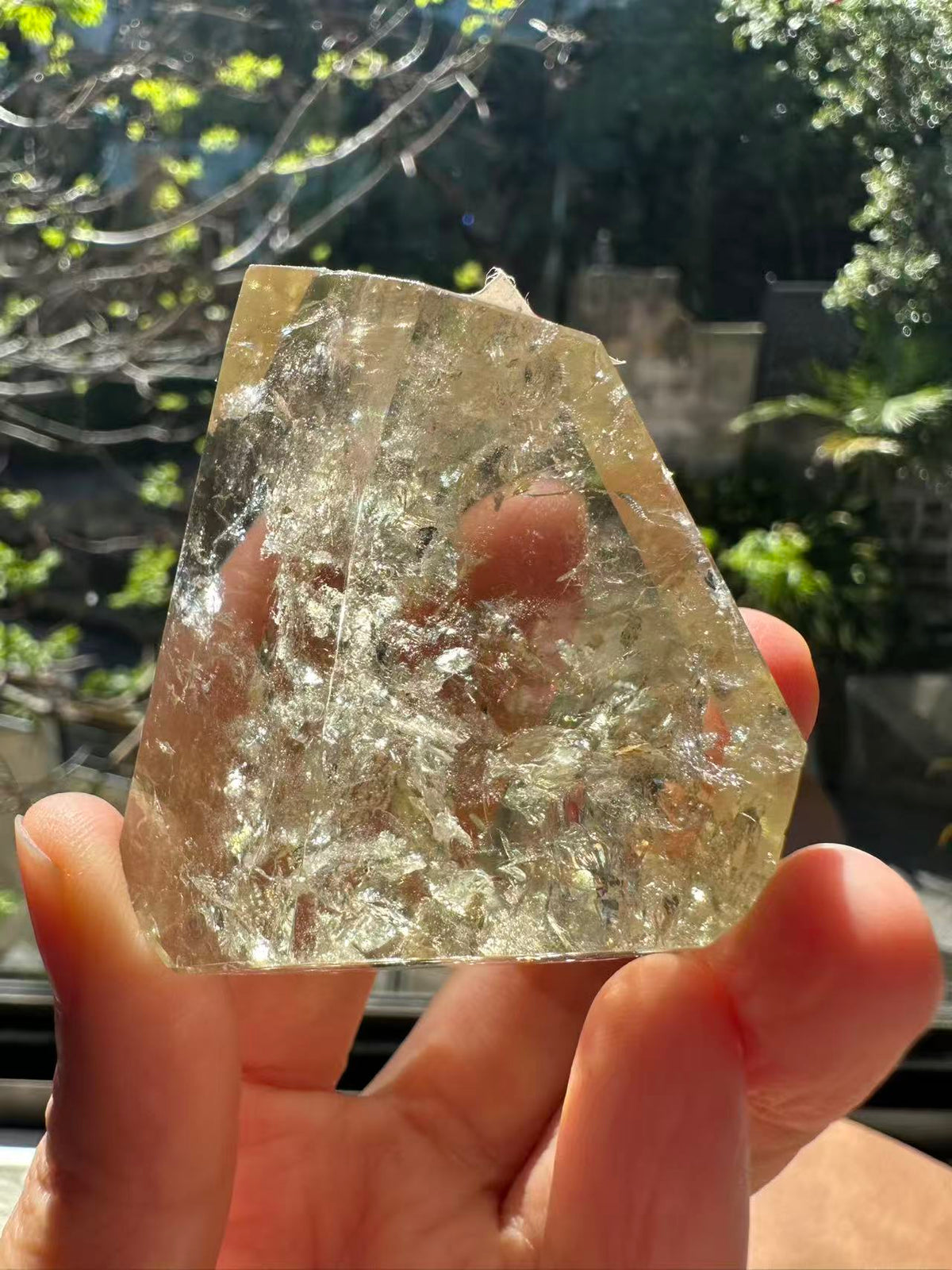 Brazilian Citrine Freeform with Rainbow, Exact Piece #11 – natural inclusions detail