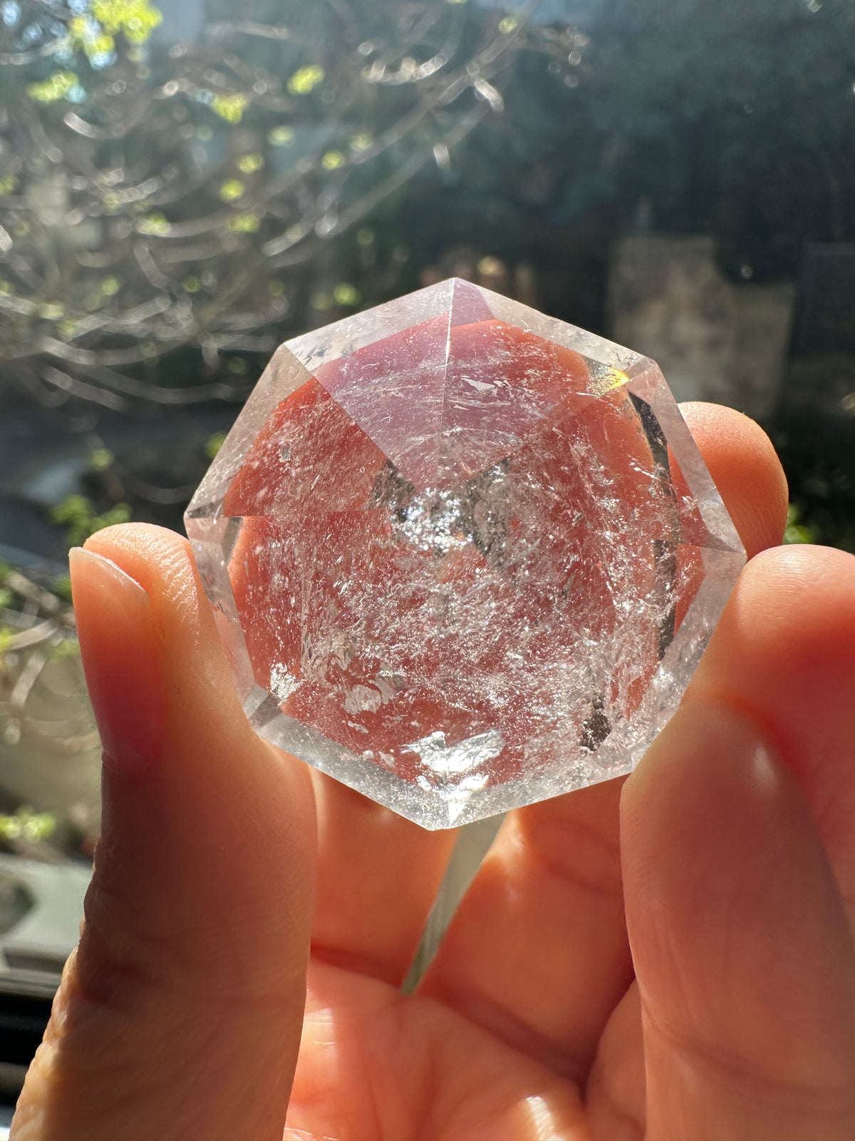 Clear Quartz faceted diamond showing natural clarity