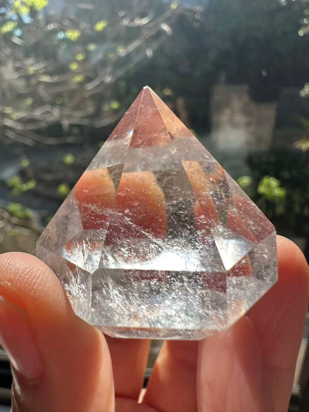 Natural Clear Quartz diamond crystal close-up