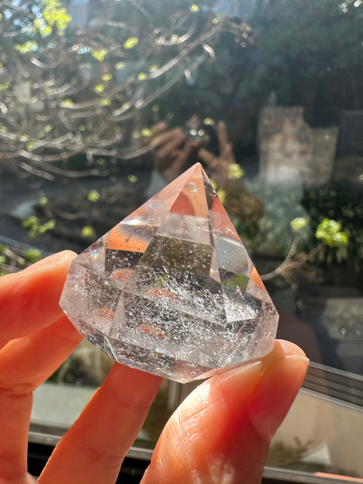 Natural Clear Quartz diamond faceted crystal display