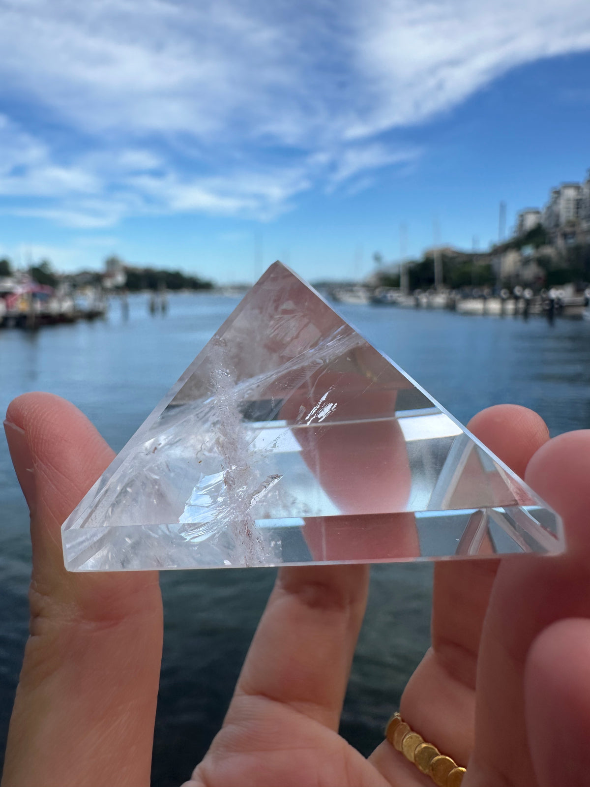 Clear Quartz pyramid side view showing natural clarity