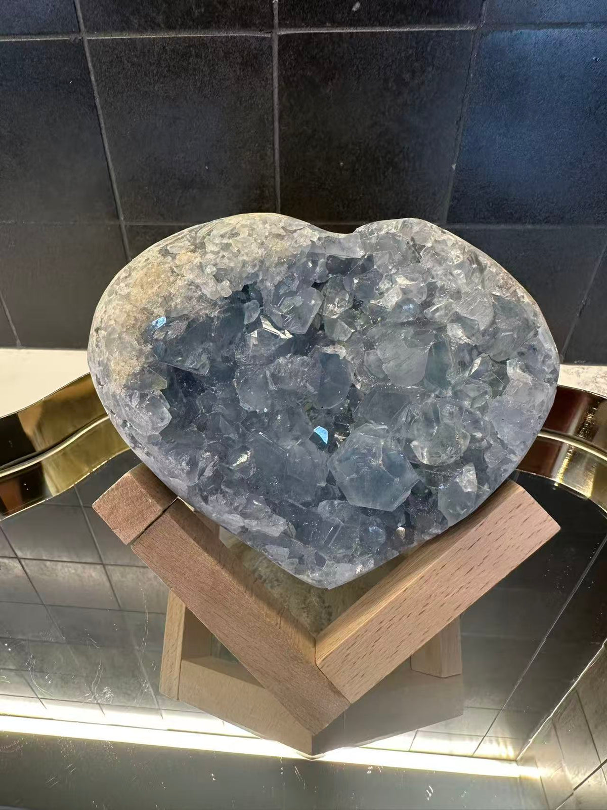 Madagascar Celestite Heart with Sky-Blue Crystal Texture | 1.8kg 12.2cm Exact Piece