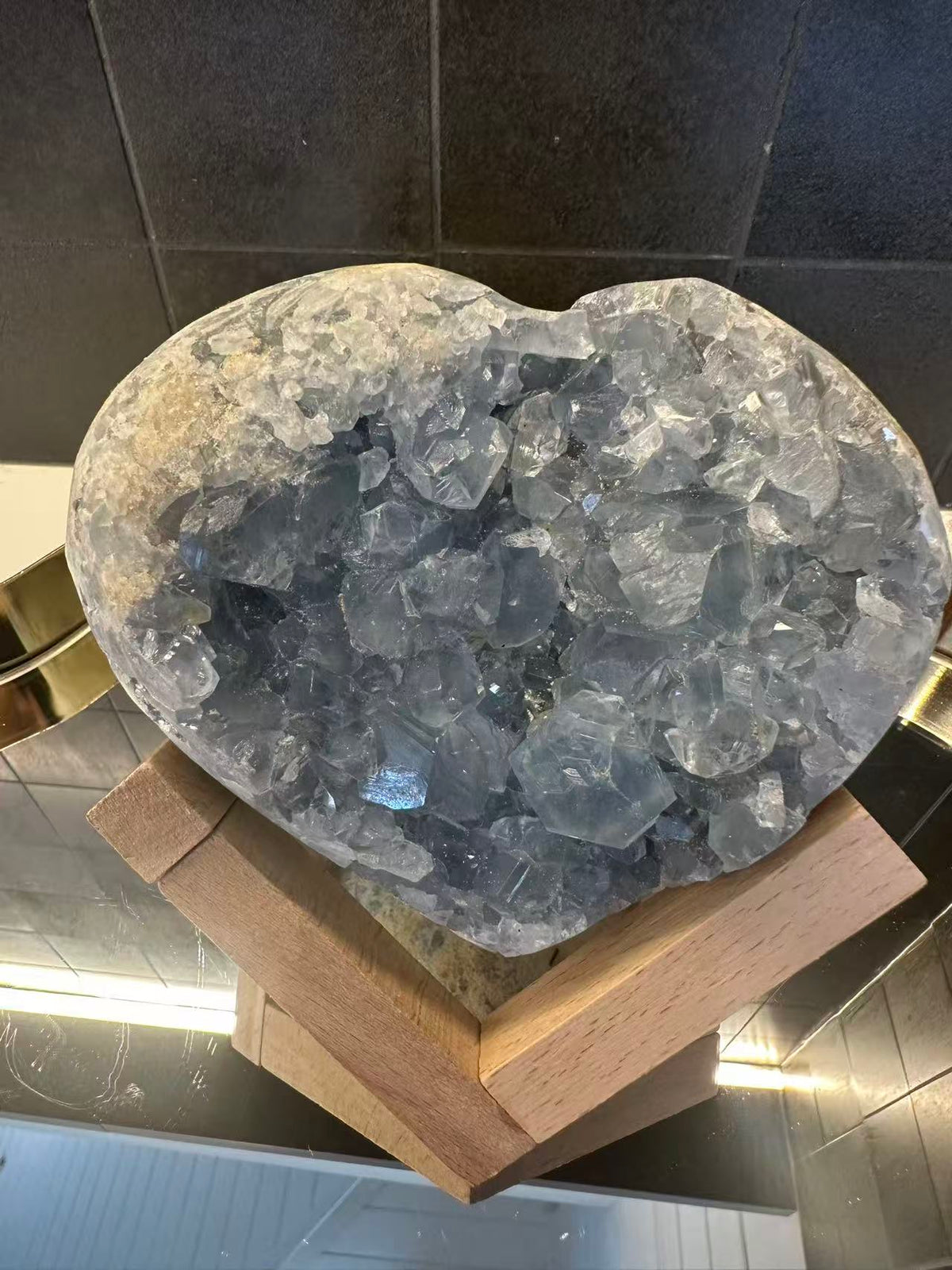 Madagascar Celestite Heart with Sky-Blue Crystal Texture | 1.8kg 12.2cm Exact Piece