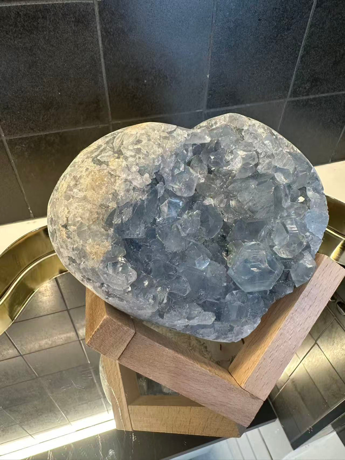 Madagascar Celestite Heart with Sky-Blue Crystal Texture | 1.8kg 12.2cm Exact Piece