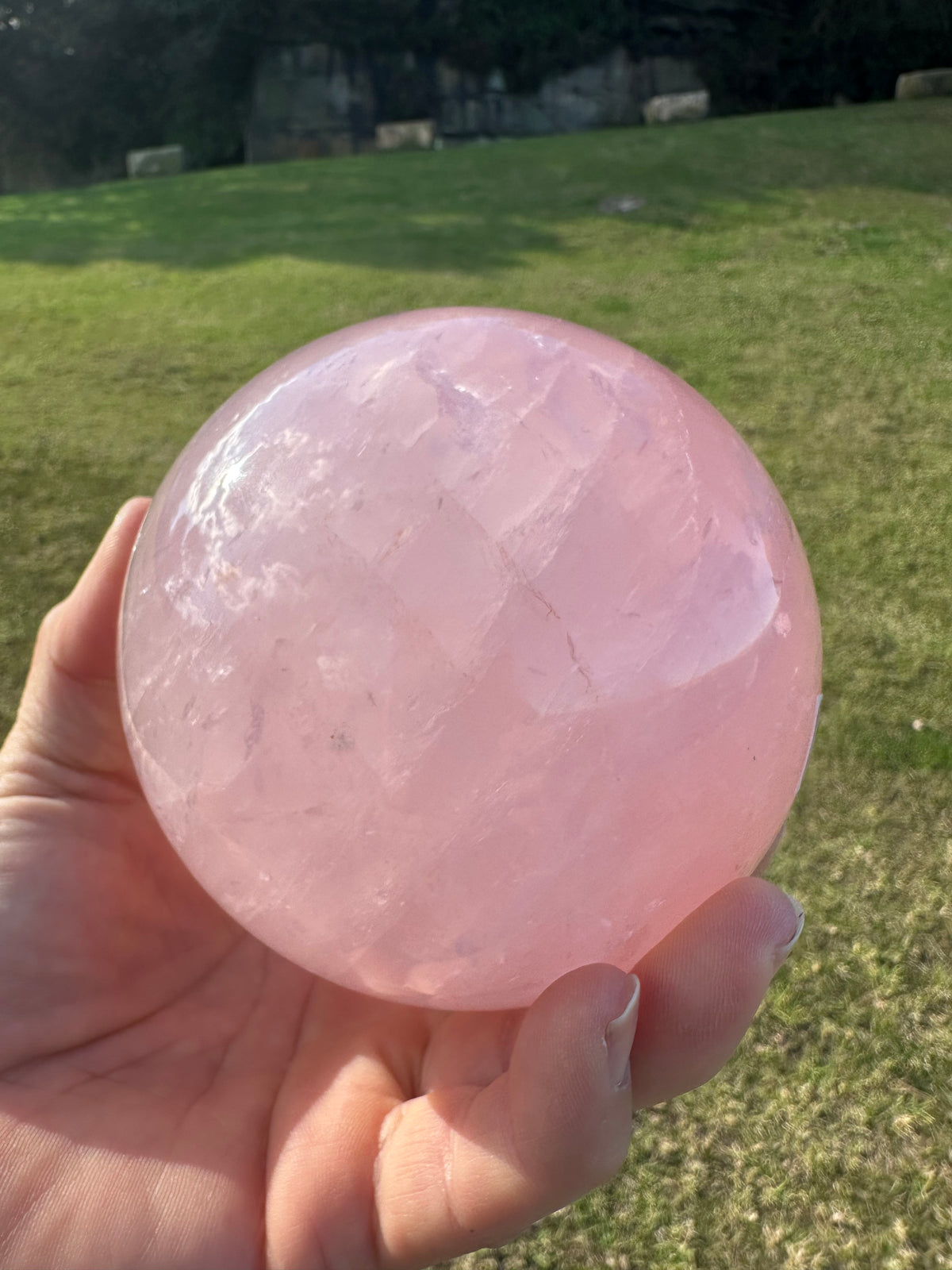 Large natural Rose Quartz sphere, 1.89kg and 10.8cm – view 4