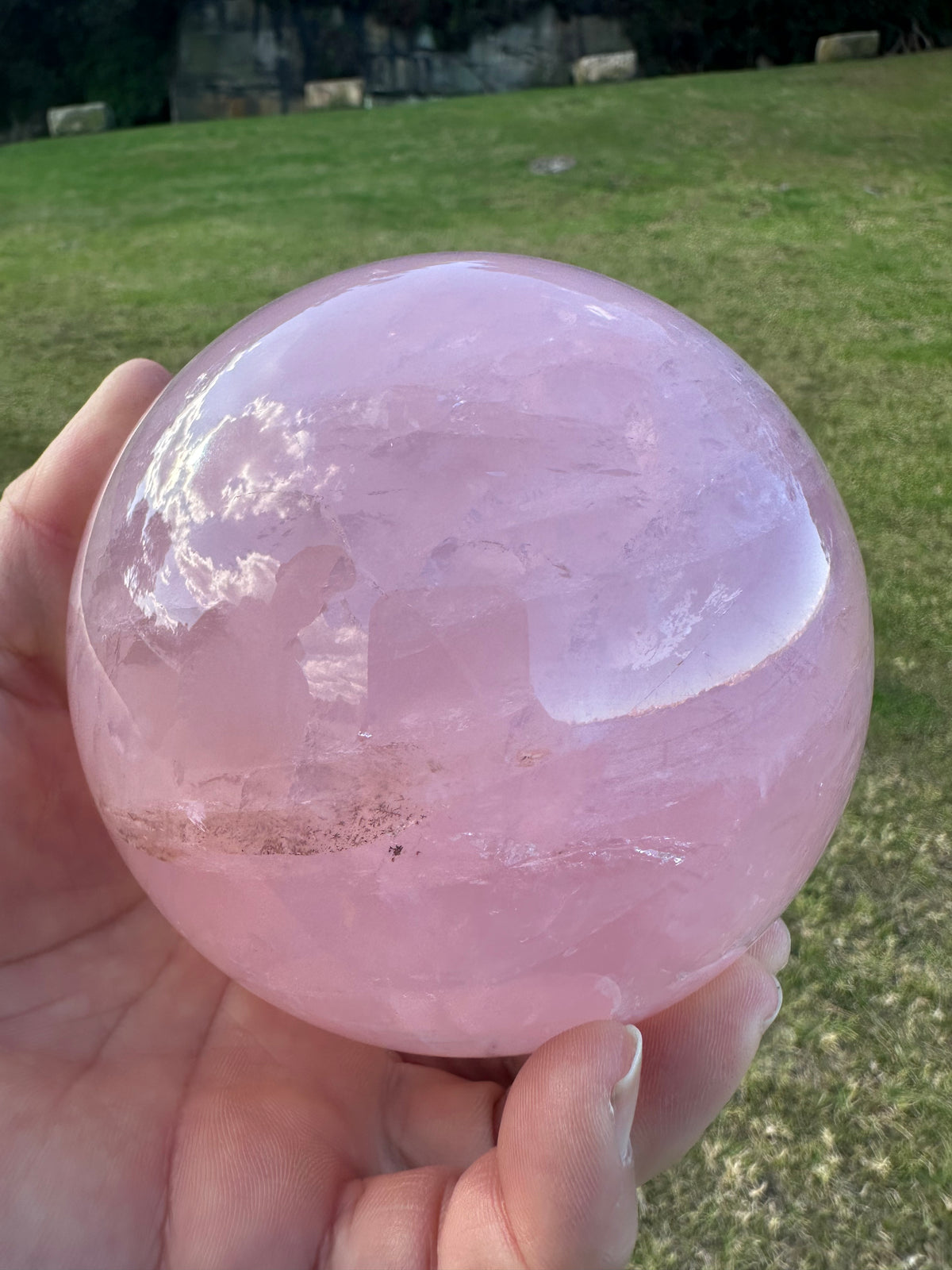 Large natural Rose Quartz sphere, 1.89kg and 10.8cm – view 1