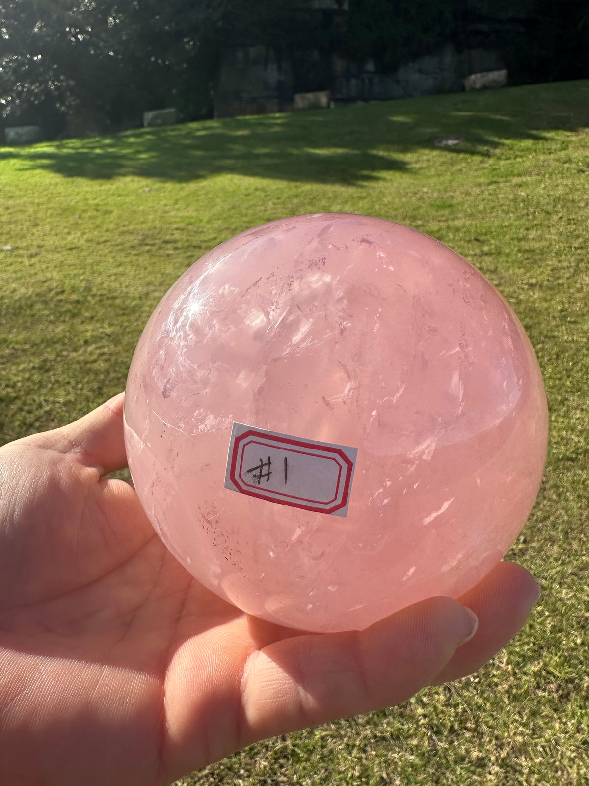 Large natural Rose Quartz sphere, 1.89kg and 10.8cm – view 7