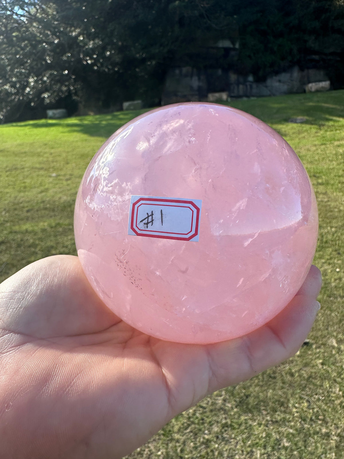 Large natural Rose Quartz sphere, 1.89kg and 10.8cm – view 3