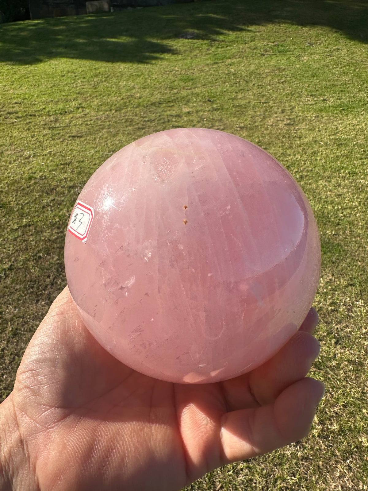Extra Large Rose Quartz Sphere – 2.35kg #3 — exact crystal, view 8 of 10