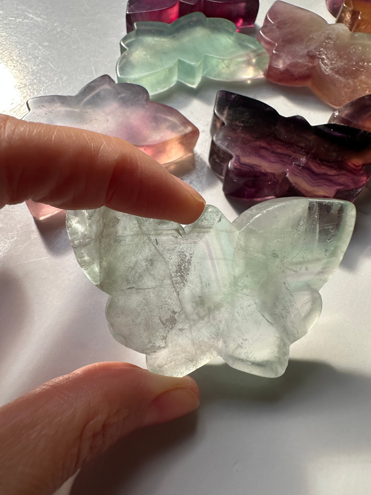 Rainbow Fluorite Butterfly Carving | Natural Crystal | Choose Your Size