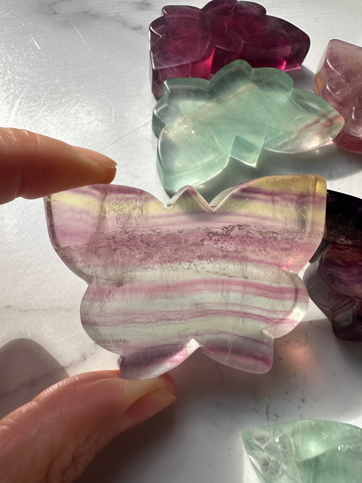 Rainbow Fluorite Butterfly Carving | Natural Crystal | Choose Your Size