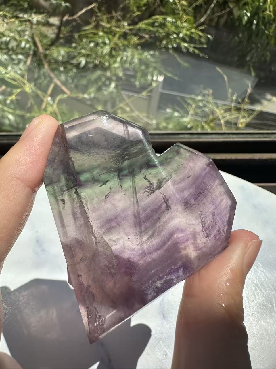 Feather Fluorite Heart – 86g #5 — exact crystal, view 8 of 8