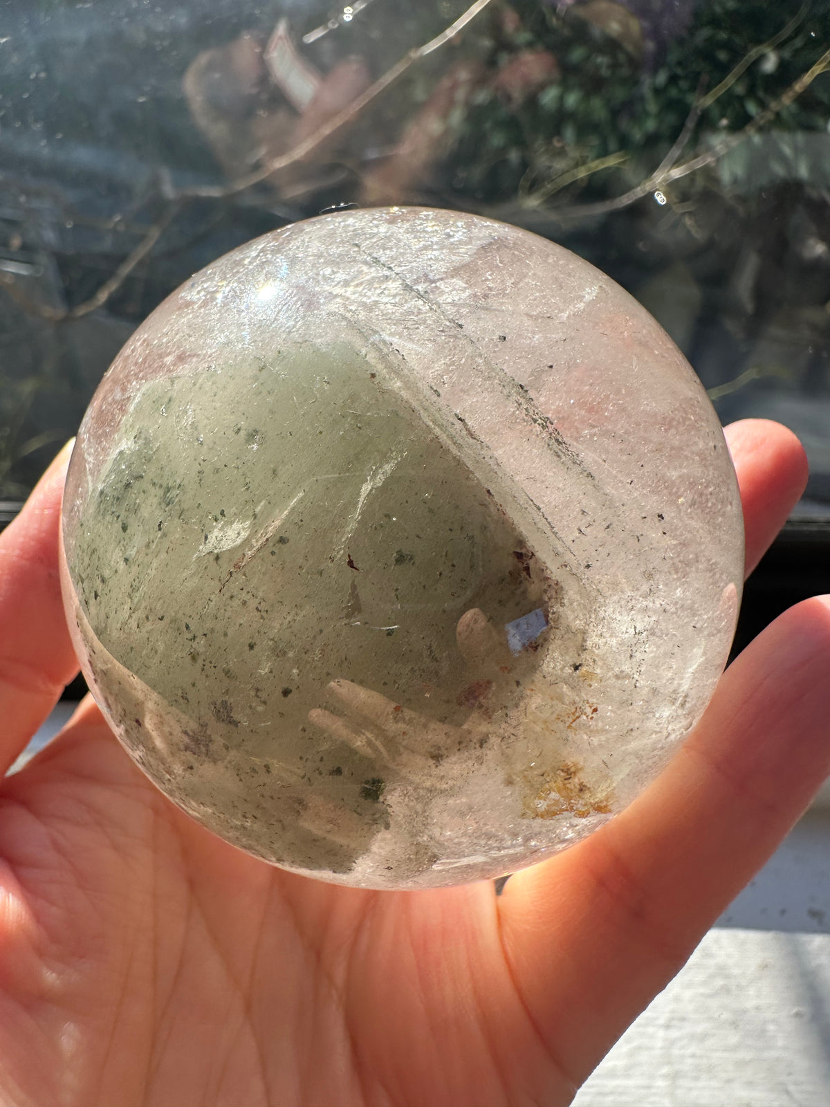 Garden Quartz (Lodolite) Sphere – 445g, Rainbow #1 — exact crystal, view 8 of 10