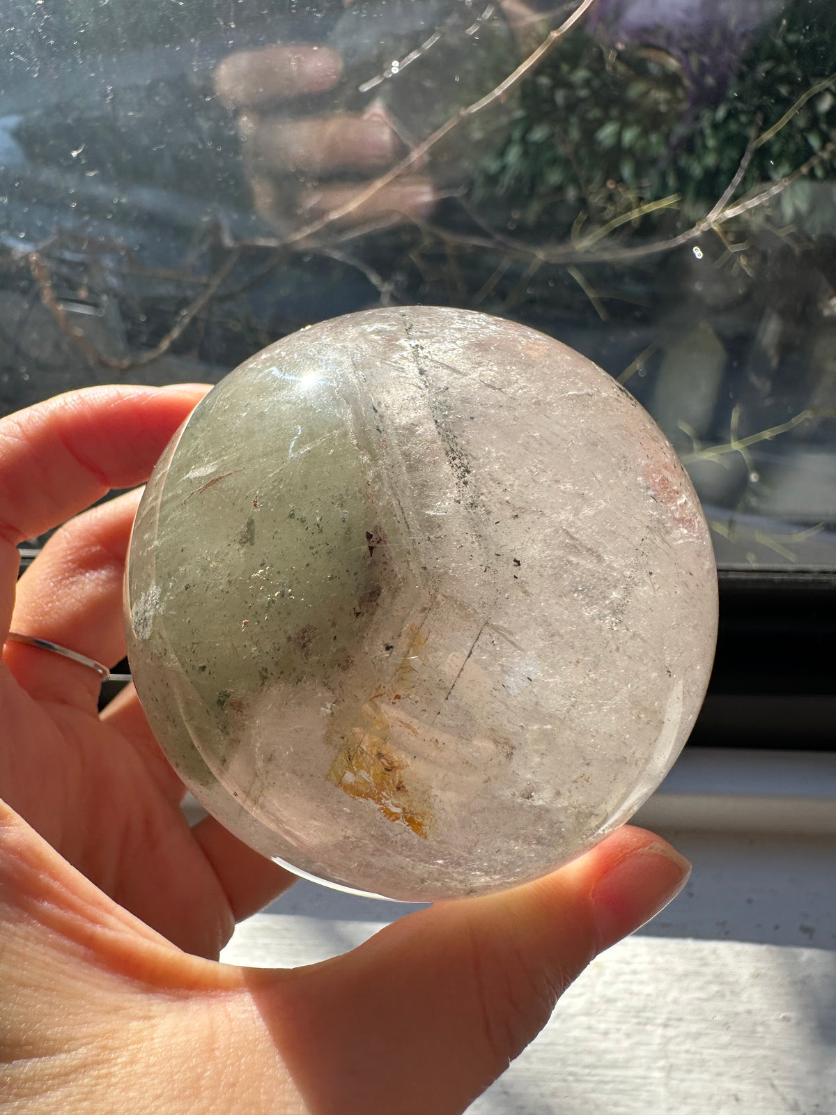 Garden Quartz (Lodolite) Sphere – 445g, Rainbow #1 — exact crystal, view 9 of 10