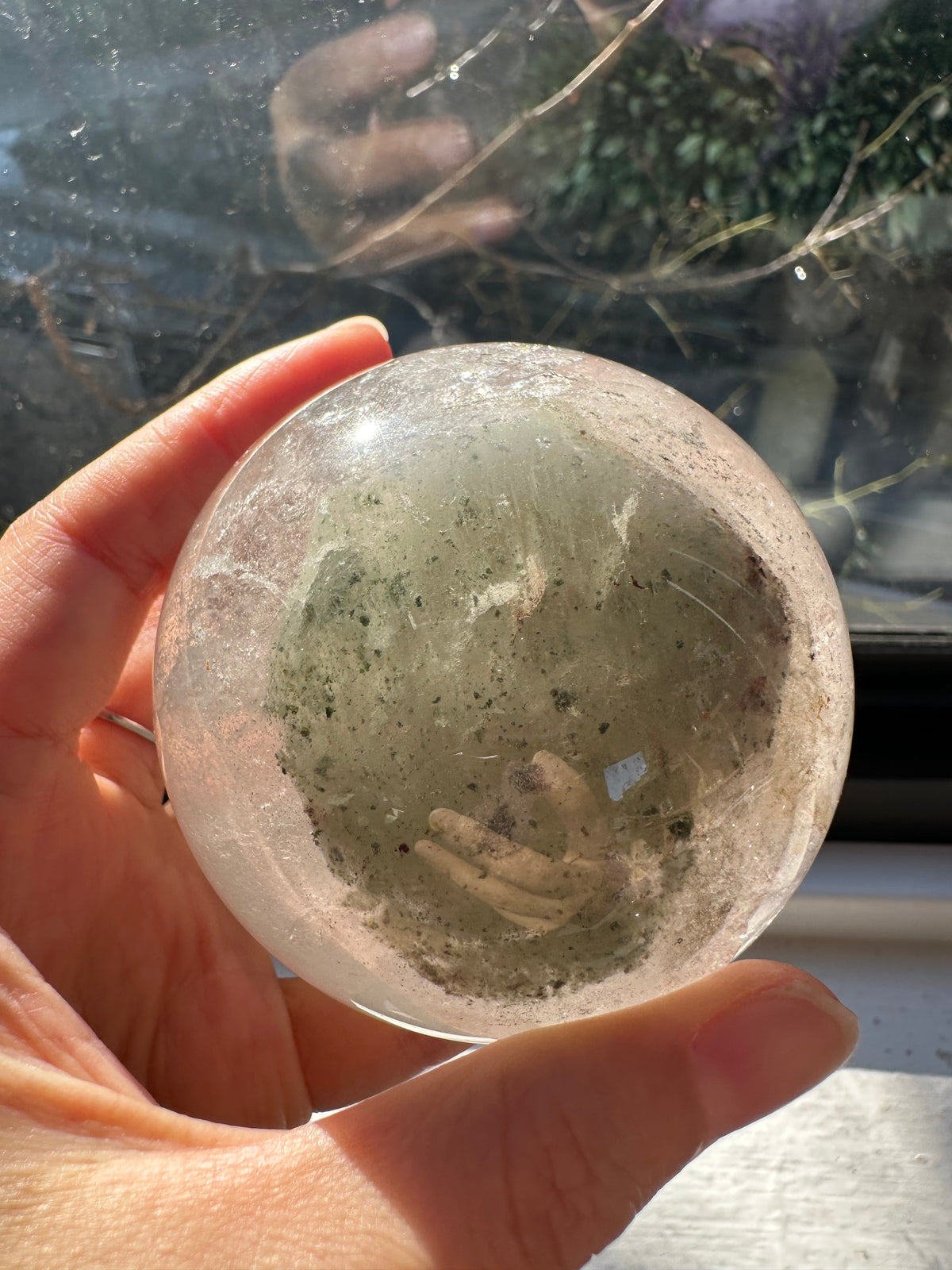 Garden Quartz (Lodolite) Sphere – 445g, Rainbow #1 — exact crystal, view 10 of 10