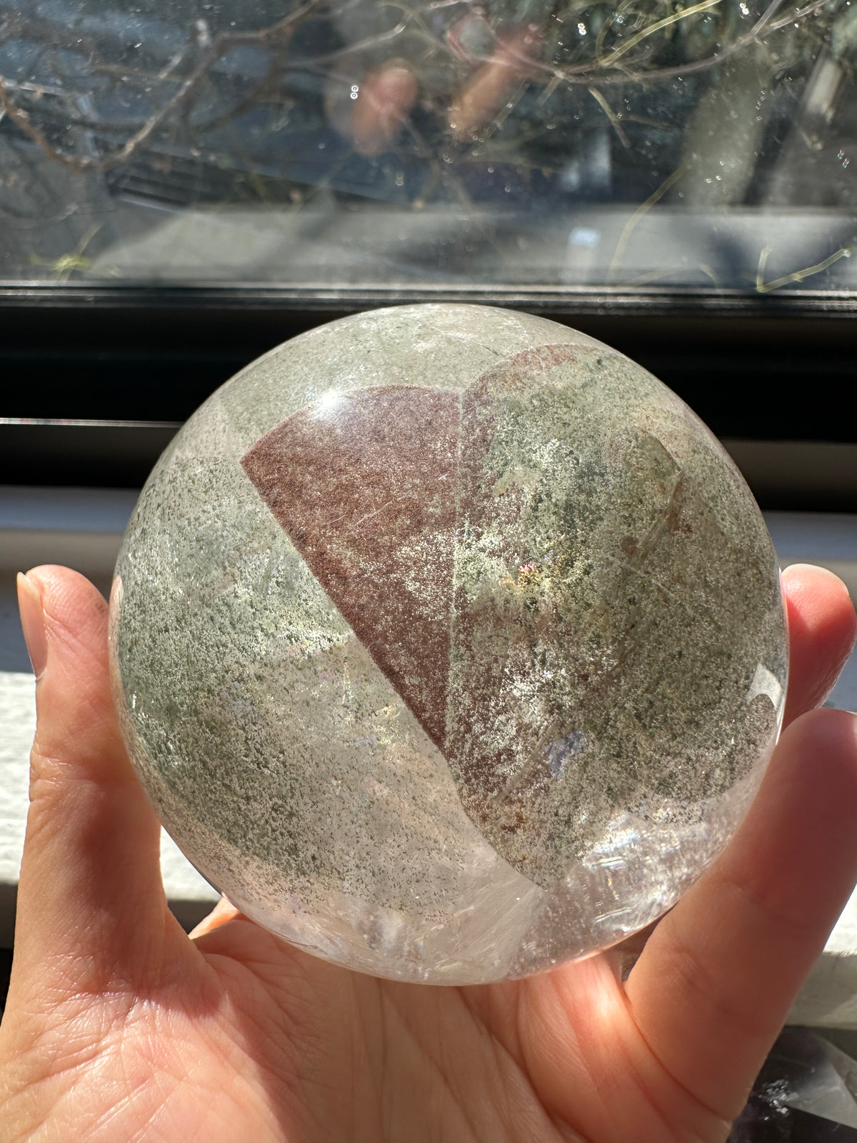 Garden Quartz (Lodolite) Sphere – 736g, Rainbow #3 — exact crystal, view 11 of 11