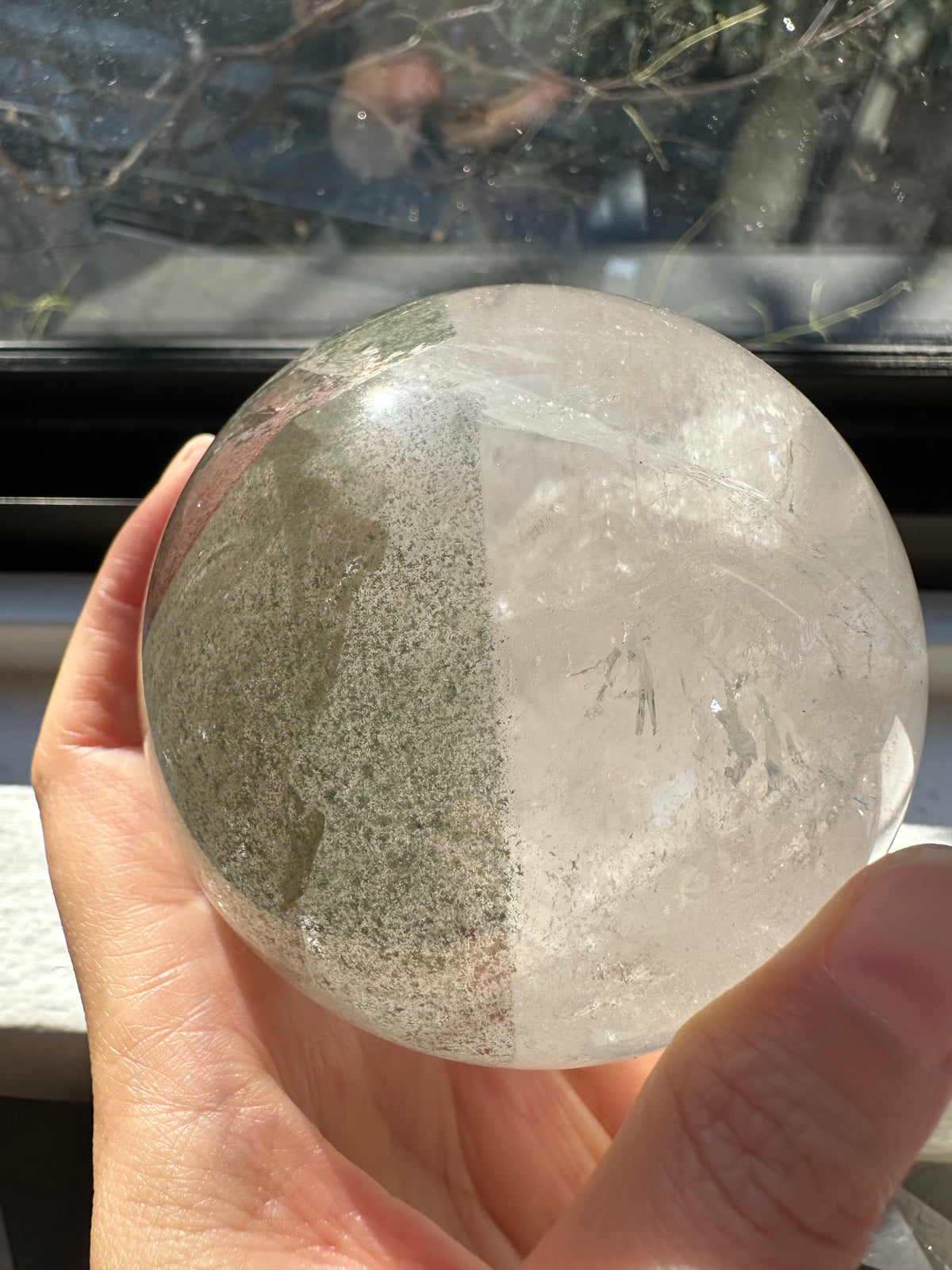 Garden Quartz (Lodolite) Sphere – 736g, Rainbow #3 — exact crystal, view 7 of 11