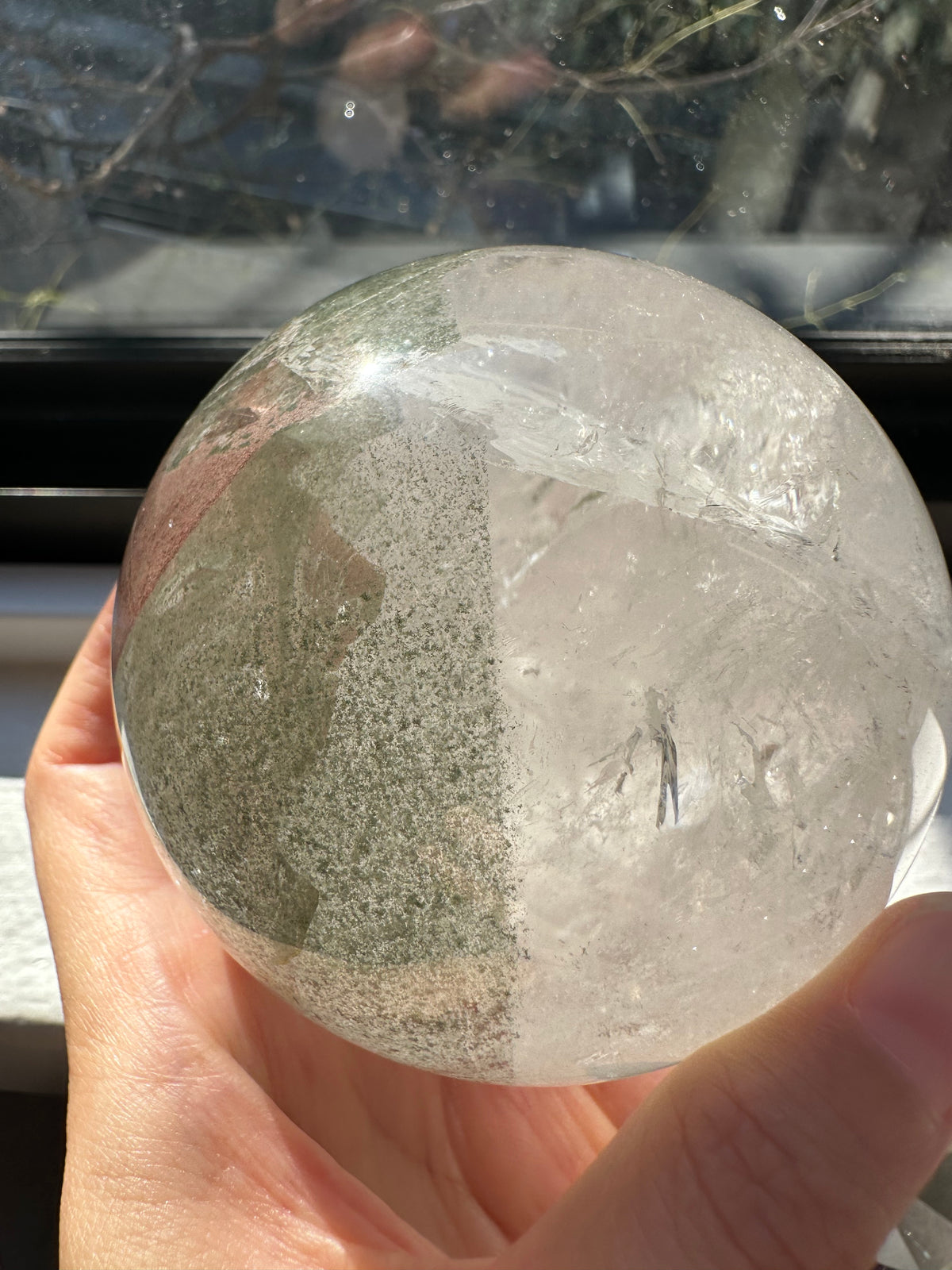 Garden Quartz (Lodolite) Sphere – 736g, Rainbow #3 — exact crystal, view 8 of 11