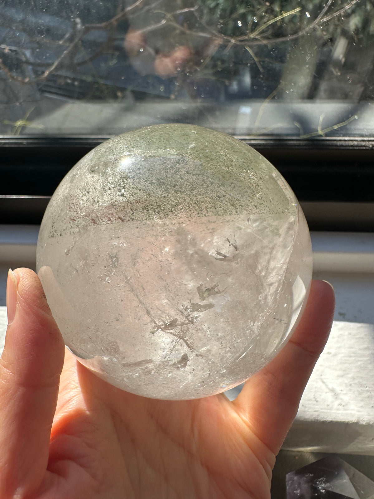Garden Quartz (Lodolite) Sphere – 736g, Rainbow #3 — exact crystal, view 3 of 11