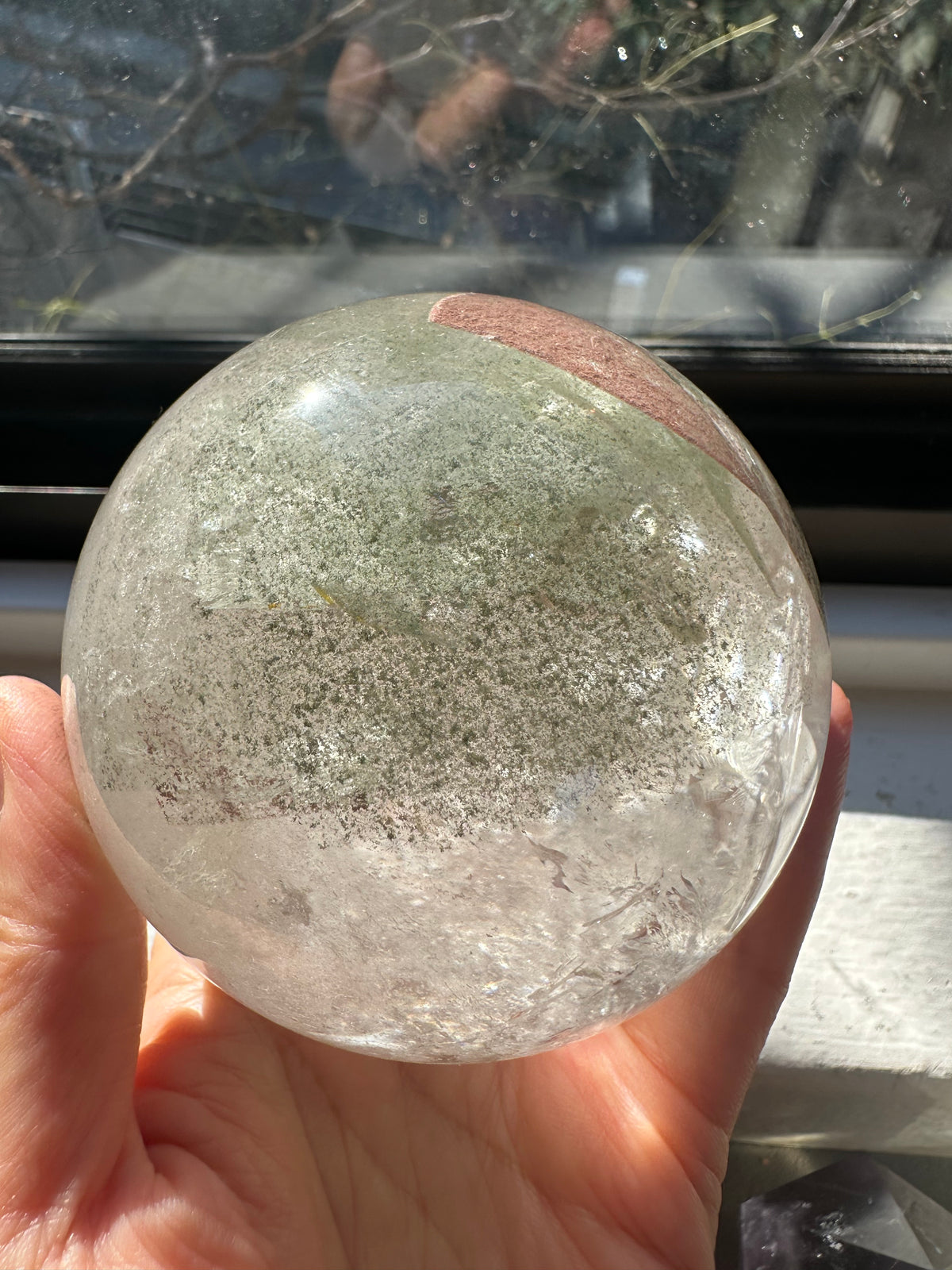 Garden Quartz (Lodolite) Sphere – 736g, Rainbow #3 — exact crystal, view 4 of 11