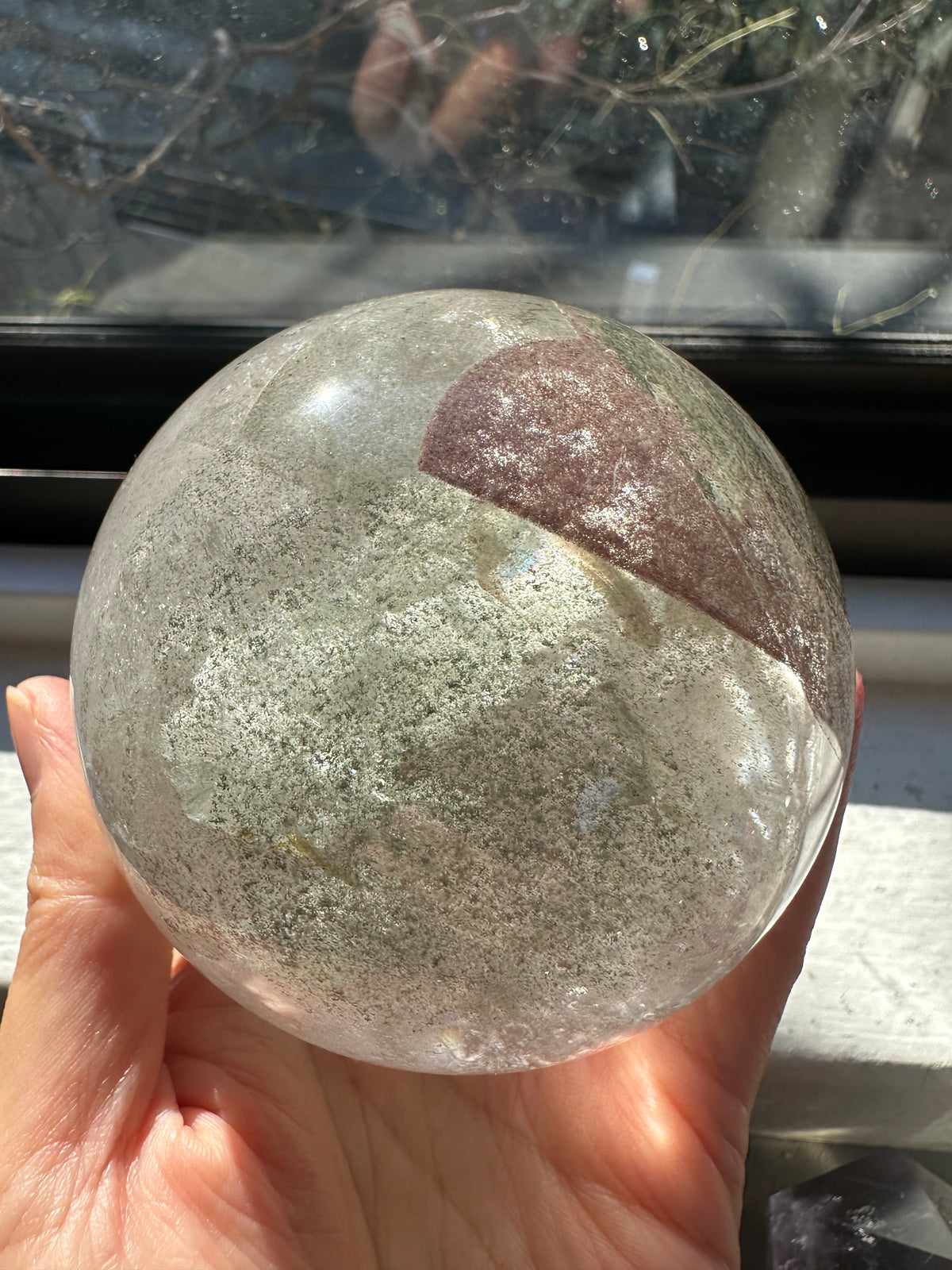 Garden Quartz (Lodolite) Sphere – 736g, Rainbow #3 — exact crystal, view 10 of 11