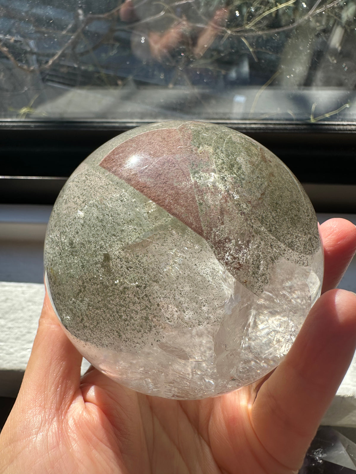 Garden Quartz (Lodolite) Sphere – 736g, Rainbow #3 — exact crystal, view 9 of 11