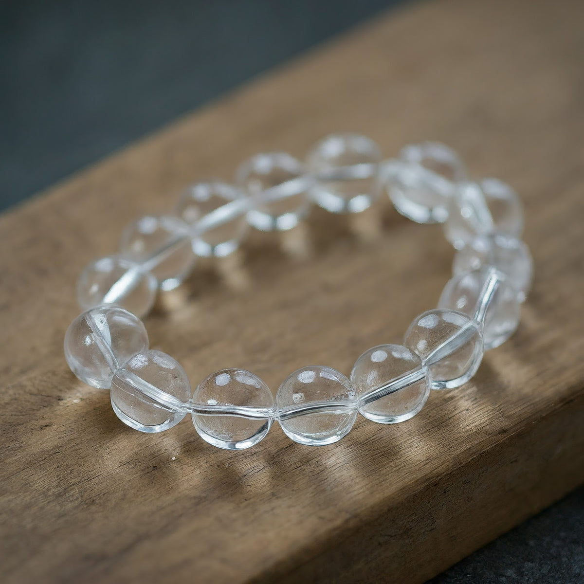 Clear Quartz bracelet lifestyle image with natural crystal beads
