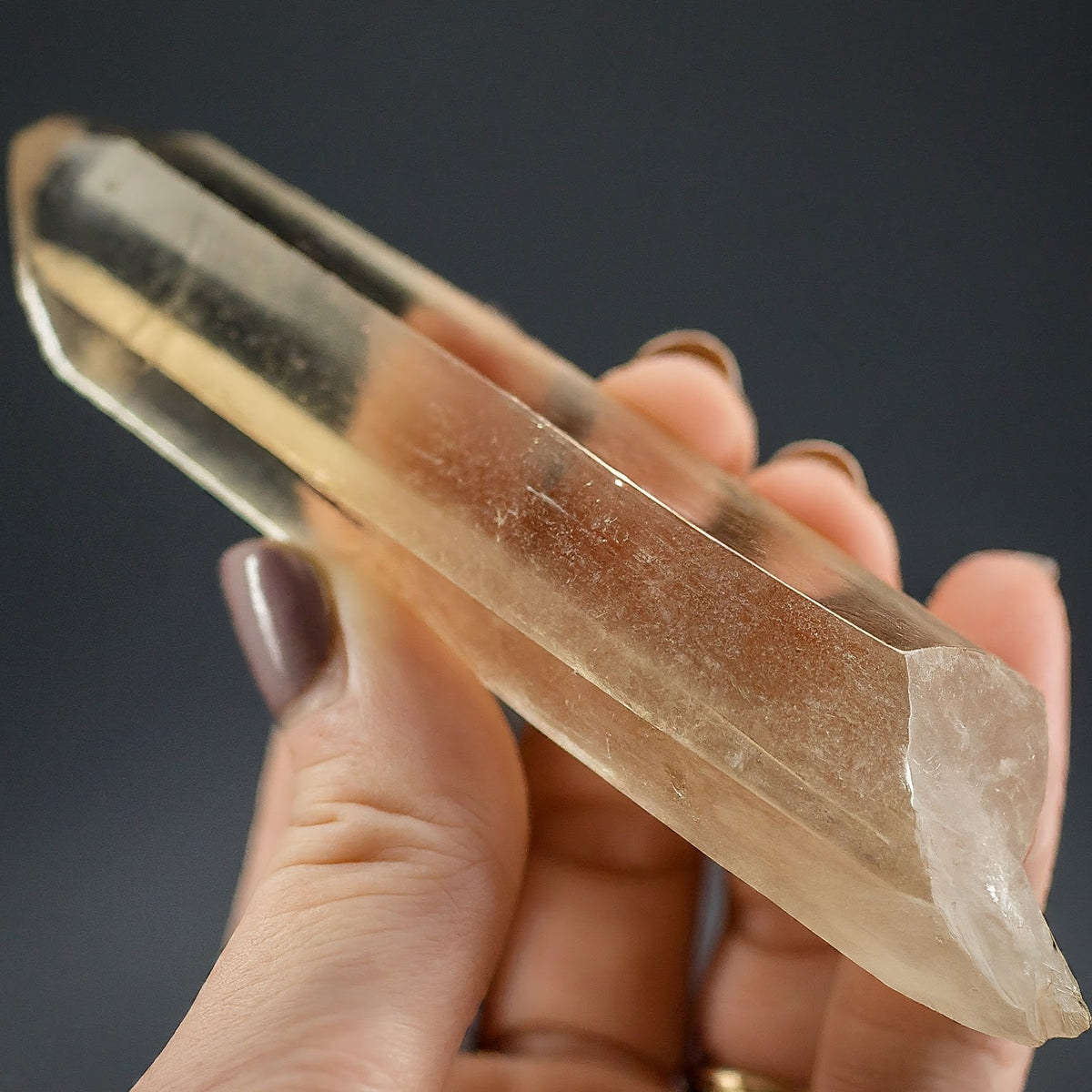Smoky Citrine Lemurian Quartz Point – side view