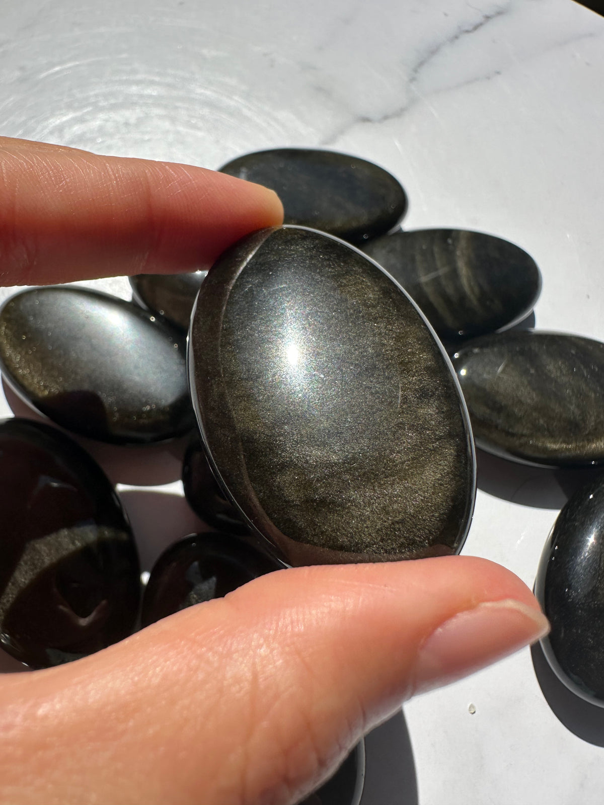 Gold Sheen Obsidian Palm Stone – Natural Crystal 5–6cm product photo 7