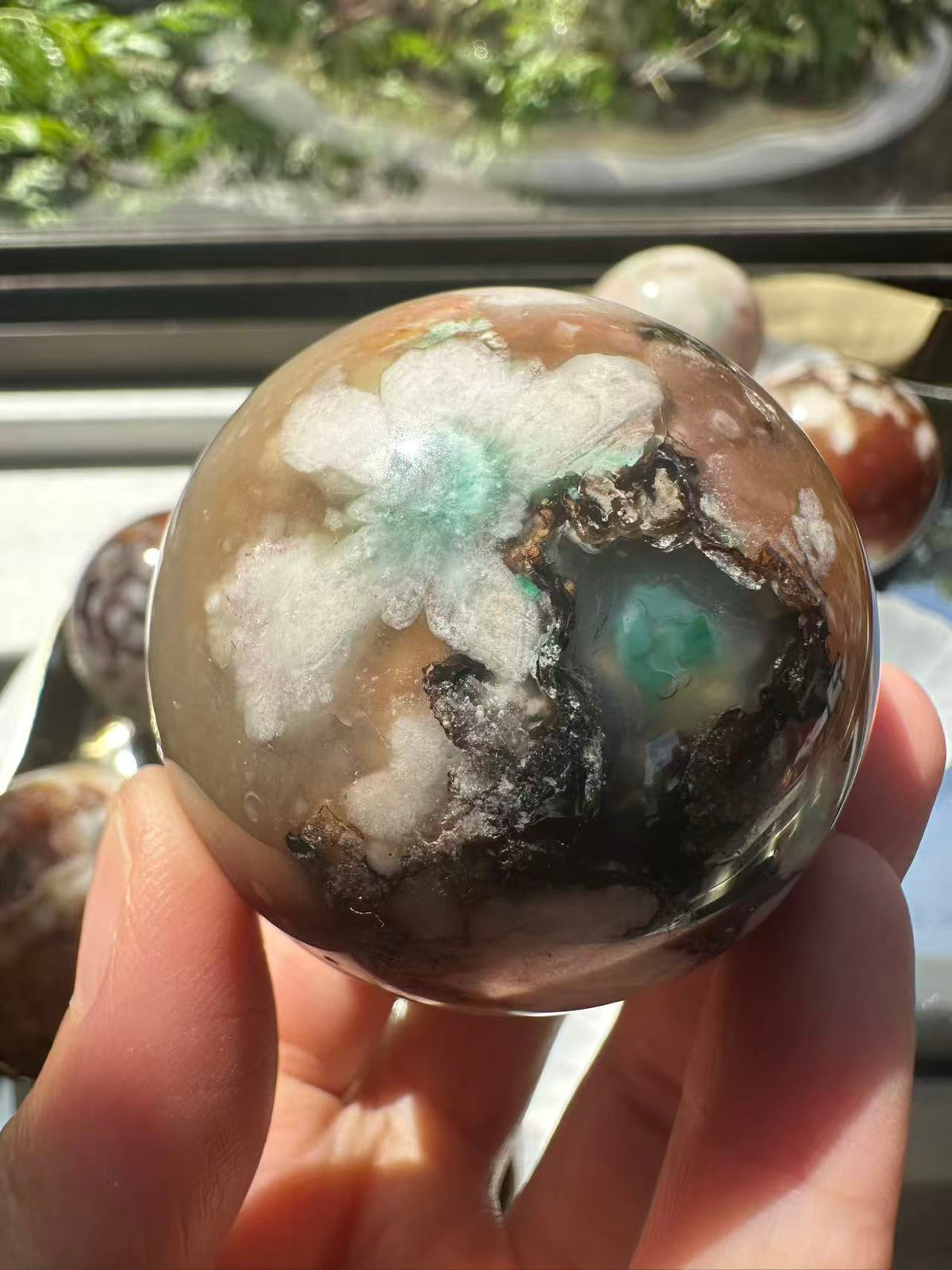 Green Flower Agate Sphere | Natural Crystal Ball 4.5–5cm