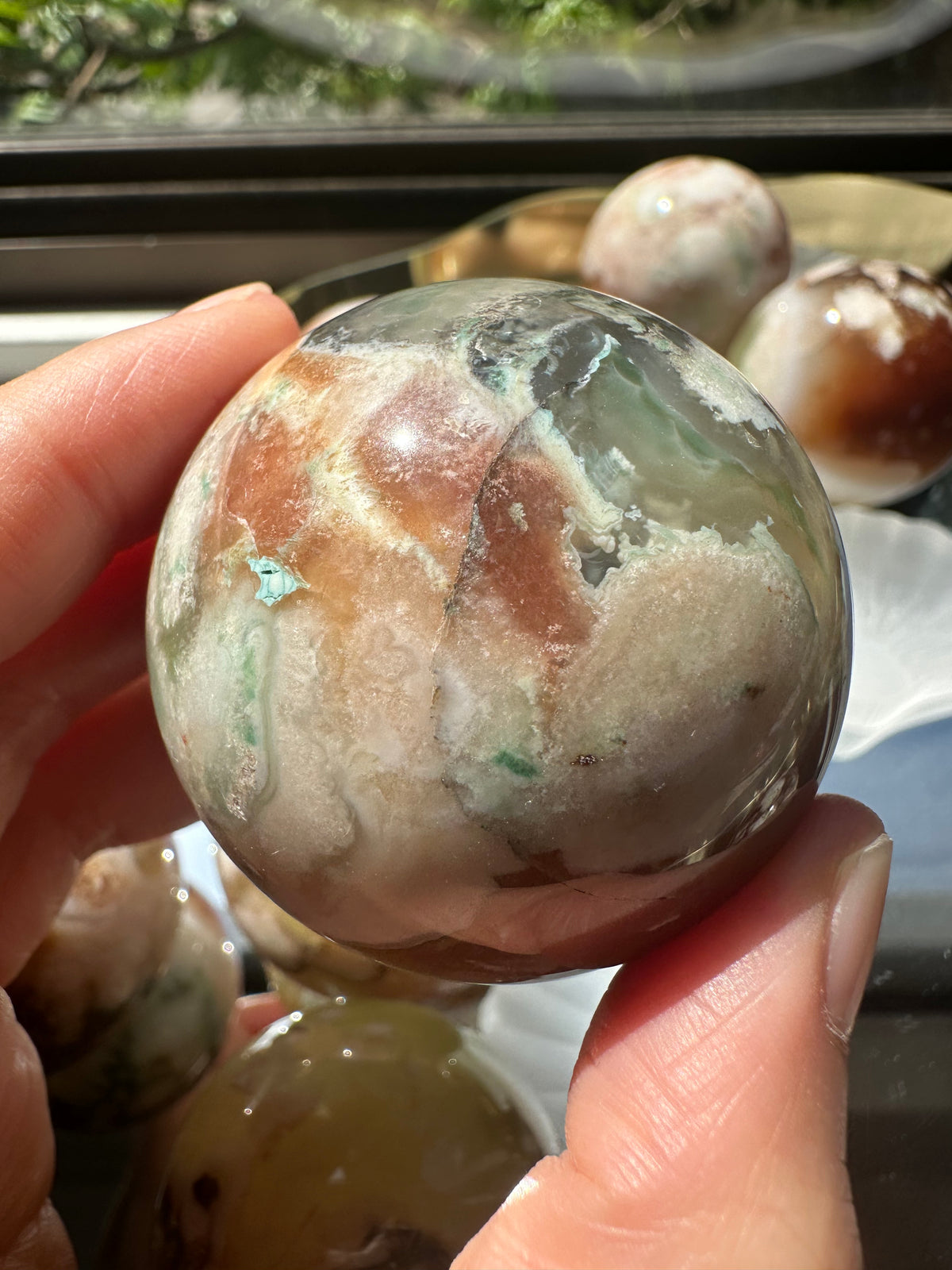 Green Flower Agate Sphere | Natural Crystal Ball 4.5–5cm