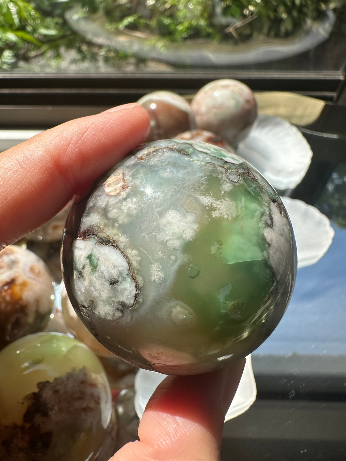 Green Flower Agate Sphere | Natural Crystal Ball 4.5–5cm