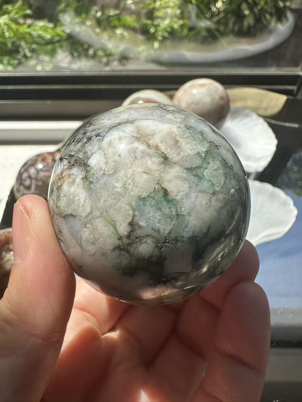 Green Flower Agate Sphere | Natural Crystal Ball 4.5–5cm