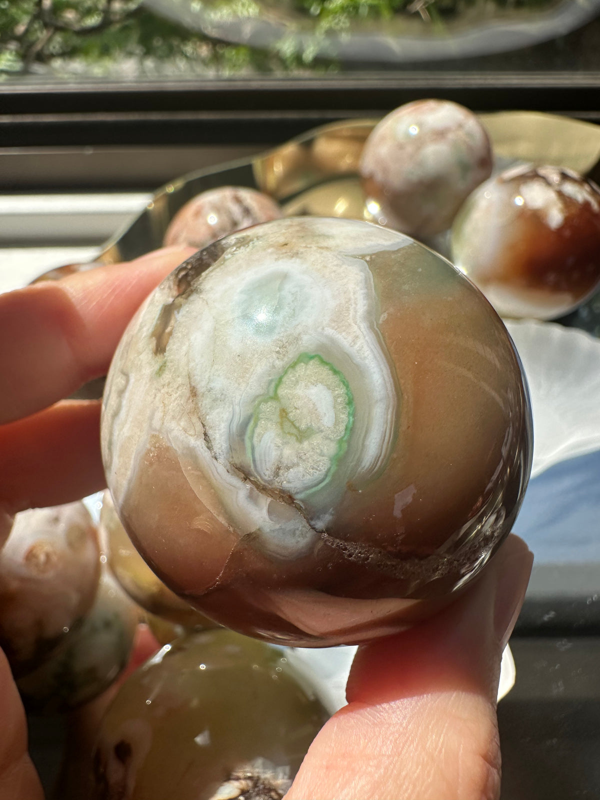 Green Flower Agate Sphere | Natural Crystal Ball 4.5–5cm