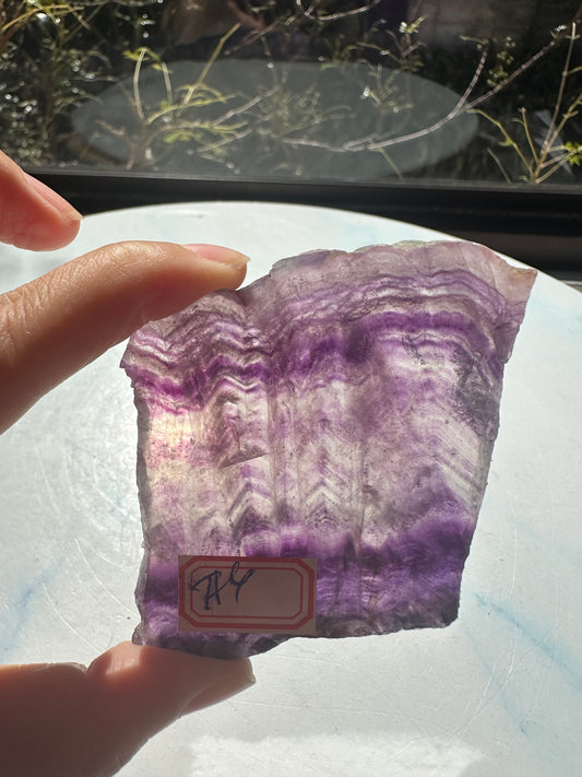 Luxury Pruple Fluorite Display Board: 90g Ultra-Transparent Banded Slab #4