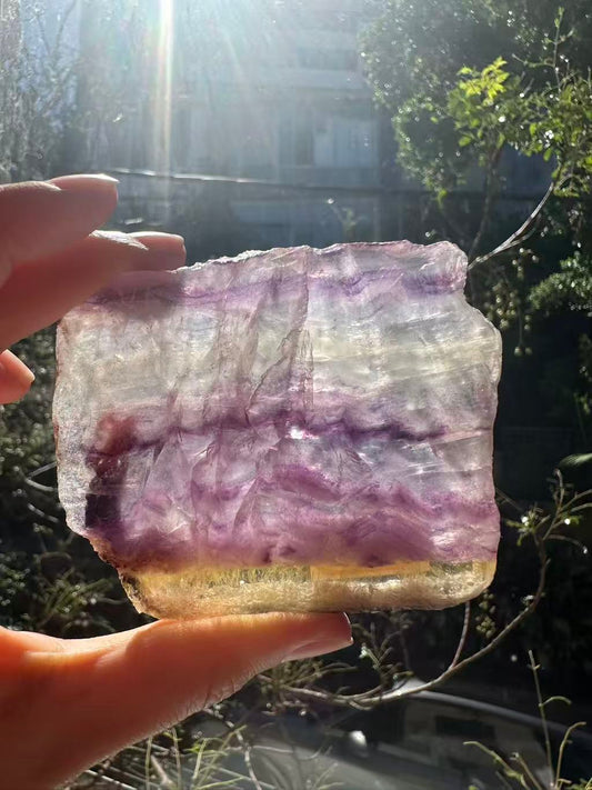 Luxury Rainbow Fluorite Display Board: 114g Ultra-Transparent Banded Slab #5