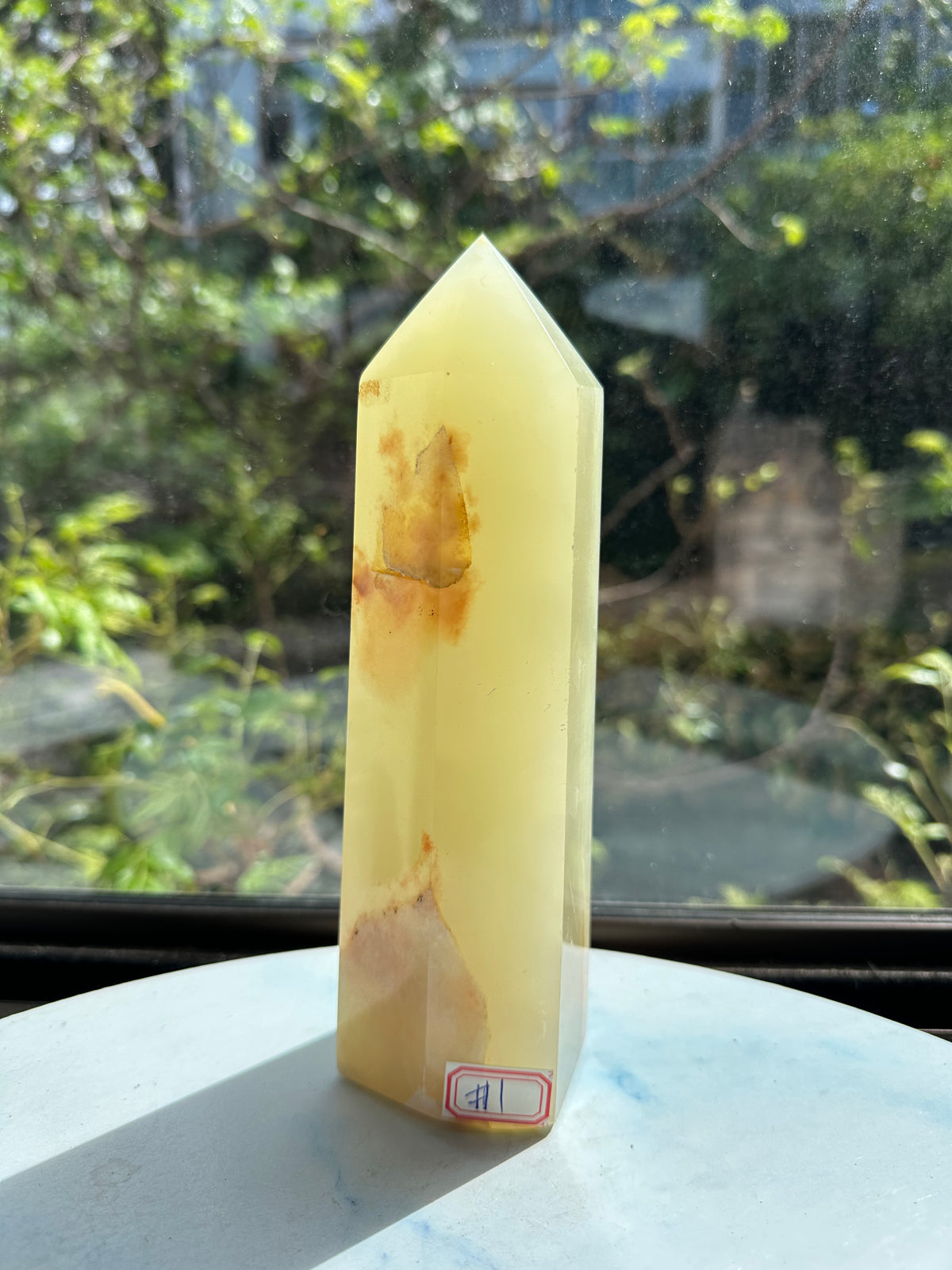 Afghanistan Pistachio Jade Tower with Creamy Green Banding | 987g 20cm Exact Piece #1