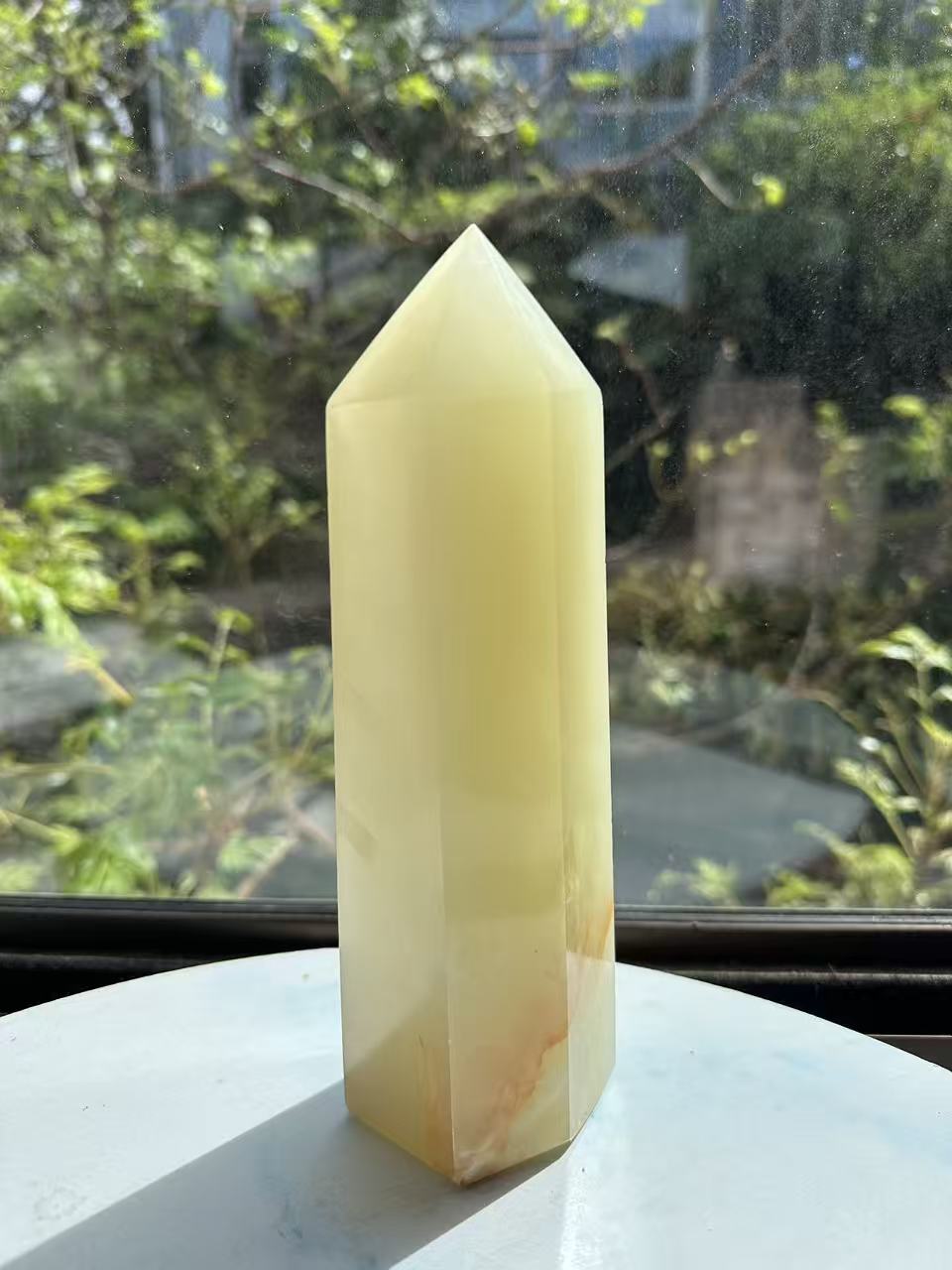 Afghanistan Pistachio Jade Tower with Creamy Green Banding | 987g 20cm Exact Piece #1