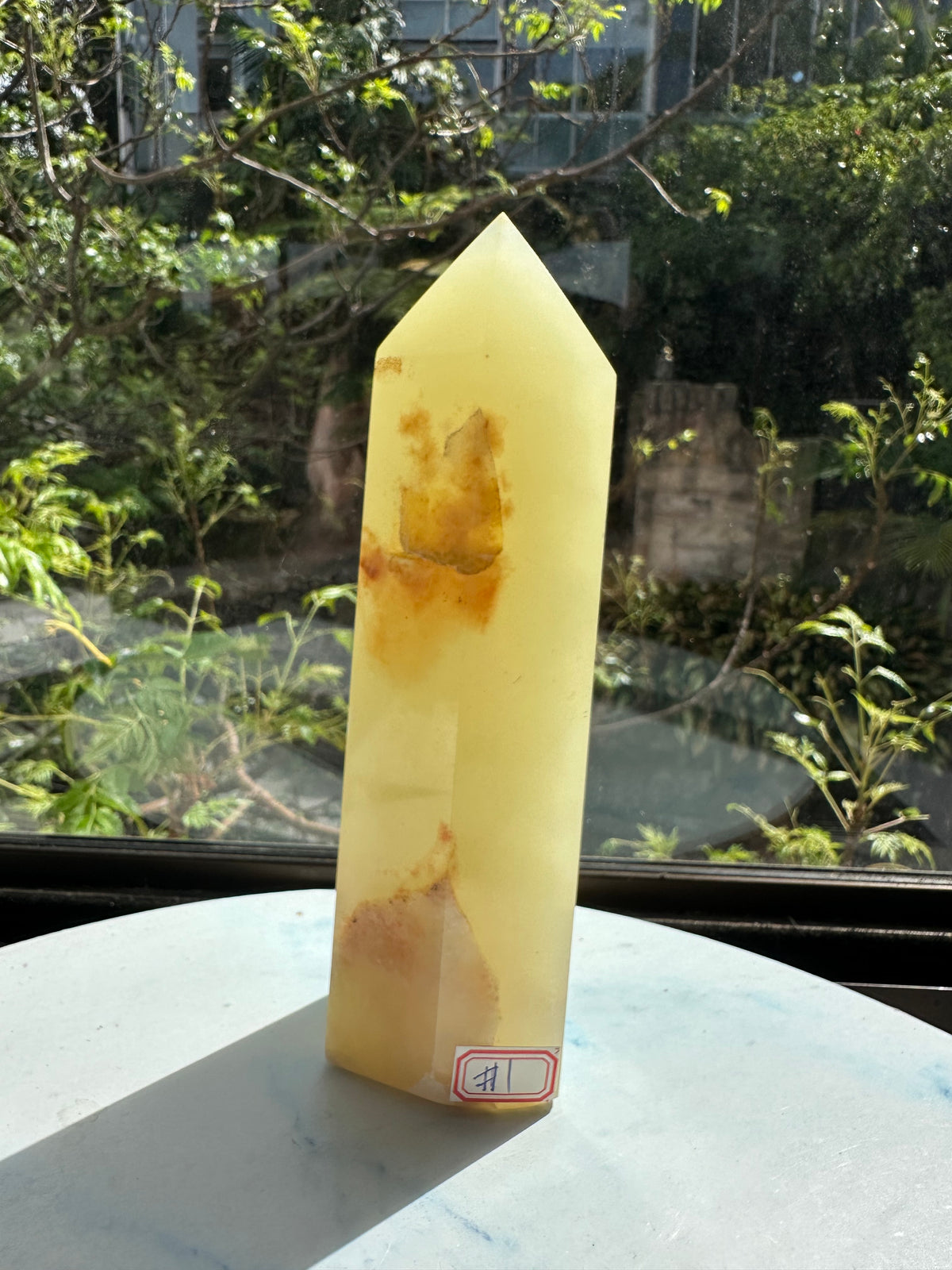 Afghanistan Pistachio Jade Tower with Creamy Green Banding | 987g 20cm Exact Piece #1