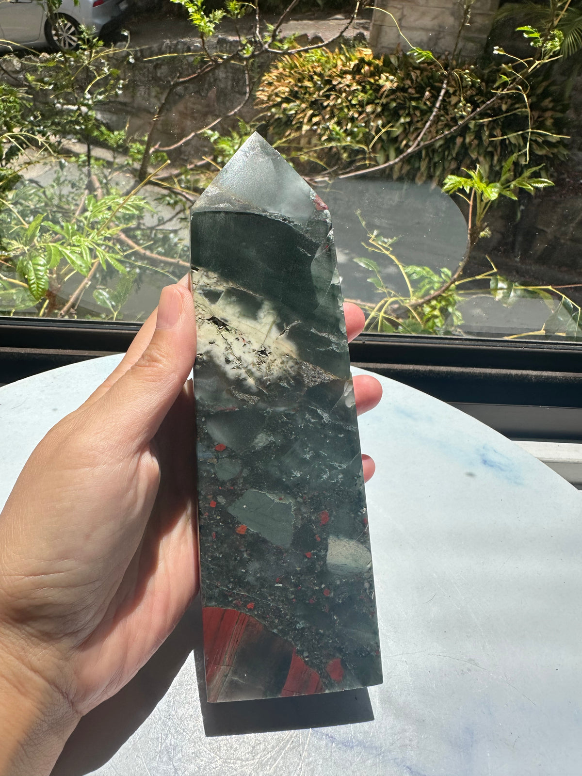 African Bloodstone Tower with Red-Brown Markings | 485g 17cm Exact Piece #4